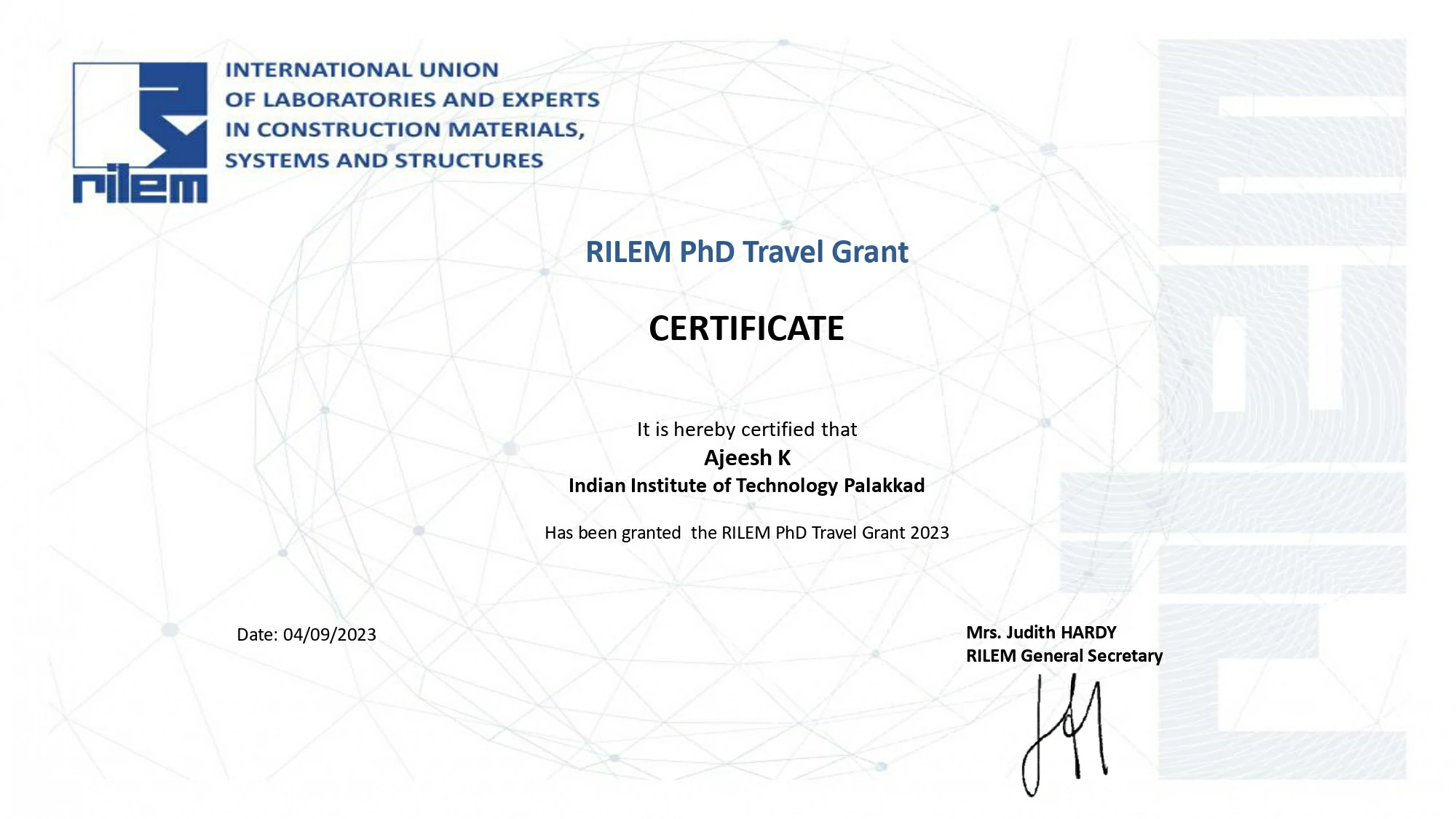 RILEM PhD Travel Grant